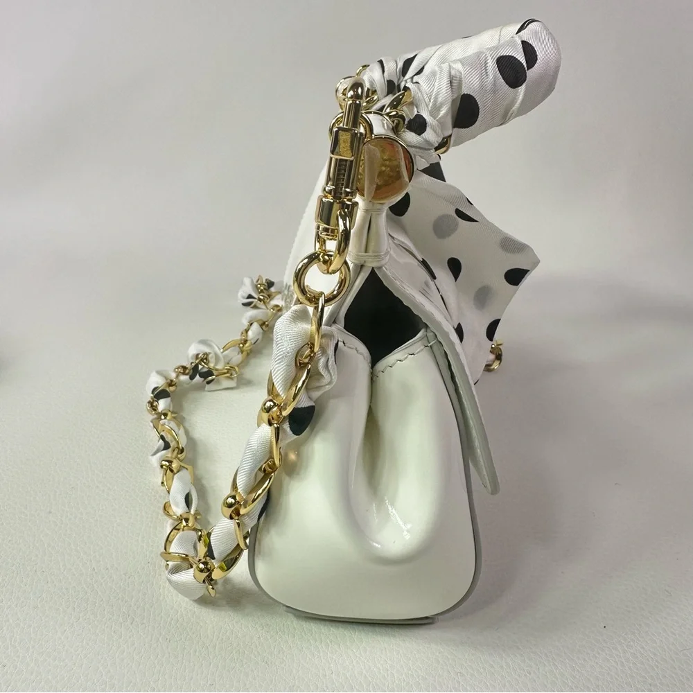 NEW Dolce & Gabbana Sicily East West Satchel Patent Leather w/ Polka Dot Scarf - Picture 8 of 9